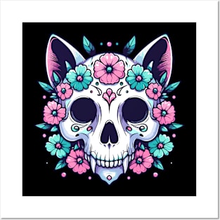 Pastel Goth Cat Skull Posters and Art